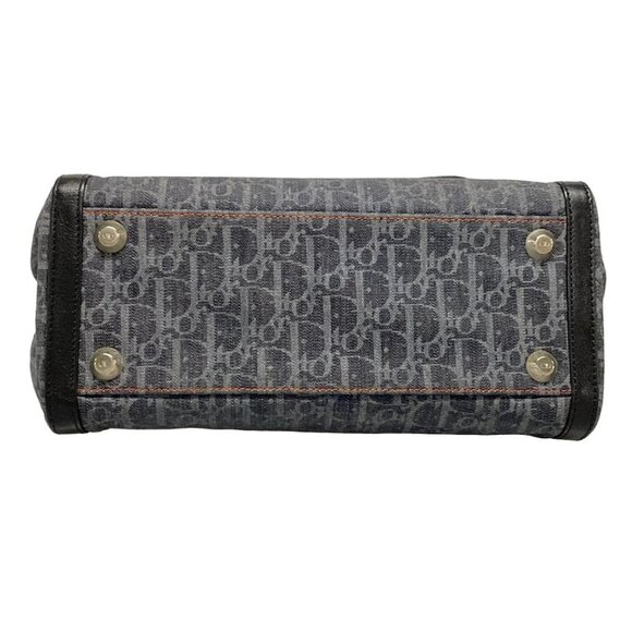 Auth DIOR/ChristianDior Flight Navy Gray Orange Denim Leather Tote Bag - Picture 3 of 16